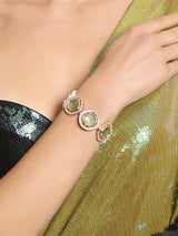 Women's Combo of 2 Gold Tone & Green Multistrand Kundan & Beads Ethnic Bracelet-ZPFK16845