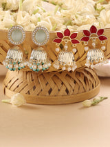 Women's Combo of 2 Turquoise Blue & Red Enamel Beads Ethnic Drop Earring-ZPFK16847