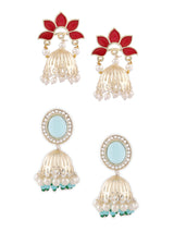 Women's Combo of 2 Turquoise Blue & Red Enamel Beads Ethnic Drop Earring-ZPFK16847