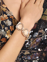 Women's Combo of 2 Pink & Mint Green Multistrand Kundan & Beads Ethnic Bracelet-ZPFK16850