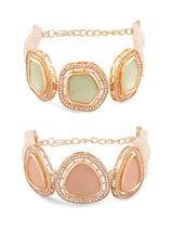 Women's Combo of 2 Pink & Mint Green Multistrand Kundan & Beads Ethnic Bracelet-ZPFK16850