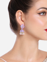 Women's Set of 2 Multi-Colour Floral Enamel Beads & Kundan Traditional Jhumki Earring-ZPFK16855