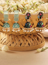 Women's Multicolor Enamel Beads & Kundan Traditional Jhumki Earring - Set of 2