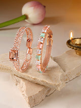 Women's Rose Gold Dazzling Austrian Diamonds Bracelet - Pack of 2