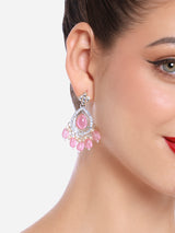 Women's Turquoise Blue and Pink Kundan with Austrian Diamonds Traditional Jhumki Earring - Set of 2