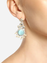 Women's Turquoise Blue and Pink Kundan with Austrian Diamonds Traditional Jhumki Earring - Set of 2