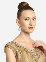 Women's Turquoise Blue and Pink Kundan with Austrian Diamonds Traditional Jhumki Earring - Set of 2