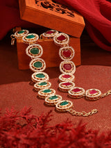 Women's Combo of 2 Rani Pink & Green Stones & Dazzling Austrian Diamond Ethnic Bracelet-ZPFK16868