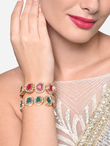 Women's Combo of 2 Rani Pink & Green Stones & Dazzling Austrian Diamond Ethnic Bracelet-ZPFK16868