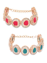 Women's Combo of 2 Rani Pink & Green Stones & Dazzling Austrian Diamond Ethnic Bracelet-ZPFK16868