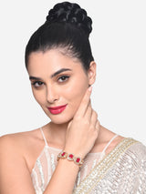 Women's Combo of 2 Rani Pink & Green Stones & Dazzling Austrian Diamond Ethnic Bracelet-ZPFK16868