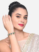 Women's Combo of 2 Rani Pink & Green Stones & Dazzling Austrian Diamond Ethnic Bracelet-ZPFK16868