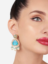 Women's Green and Blue Stones with Austrian Diamonds Traditional Drop Earring - Pack of 2