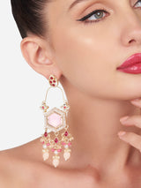 Women's Blue and Pink Kundan with Austrian Diamonds Traditional Dangle Drop Earring - Pack of 2