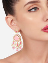 Women's Green and Pink Kundan Stones with Austrian Diamonds Traditional Drop Earring - Pack of 2
