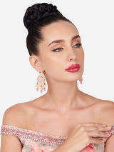Women's Green and Pink Kundan Stones with Austrian Diamonds Traditional Drop Earring - Pack of 2