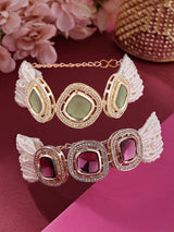Women's Purple and Green Multistrand Dazzling Austrian Diamonds with Beads Bracelet - Pack of 2