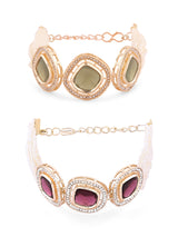 Women's Purple and Green Multistrand Dazzling Austrian Diamonds with Beads Bracelet - Pack of 2