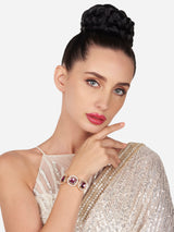 Women's Purple and Green Multistrand Dazzling Austrian Diamonds with Beads Bracelet - Pack of 2