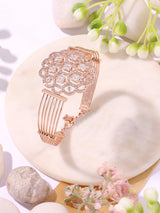 Women's Rose Gold Dazzling Cubic Zirconia Embellished Brass Kada Bracelet