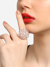 Women's Rose Gold Dazzling Cubic Zirconia Party Bling Statement Brass Adjustable Finger Ring