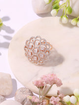 Women's Rose Gold Dazzling Cubic Zirconia Party Bling Statement Brass Adjustable Finger Ring