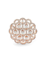 Women's Rose Gold Dazzling Cubic Zirconia Party Bling Statement Brass Adjustable Finger Ring