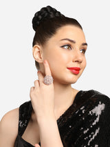 Women's Rose Gold Dazzling Cubic Zirconia Party Bling Statement Brass Adjustable Finger Ring