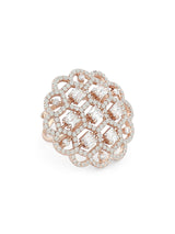 Women's Rose Gold Dazzling Cubic Zirconia Party Bling Statement Brass Adjustable Finger Ring