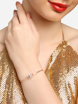 Women's Rose Gold Dazzling Cubic Zirconia Embellished Brass Kada Bracelet