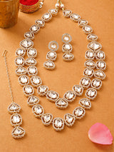 Women's Gold Tone Artificial Stones & Beads Embellished Necklace Earring & Ring Set
