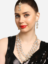 Women's Gold Tone Artificial Stones & Beads Embellished Necklace Earring & Ring Set