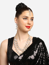 Women's Gold Tone Artificial Stones & Beads Embellished Necklace Earring & Ring Set