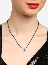 Women's Green and Rose Gold Austrian Diamonds with Artificial Beads Embellished Mangalsutra - Set of 2