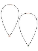 Women's Green and Rose Gold Austrian Diamonds with Artificial Beads Embellished Mangalsutra - Set of 2
