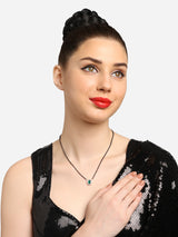 Women's Green and Rose Gold Austrian Diamonds with Artificial Beads Embellished Mangalsutra - Set of 2