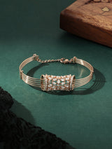 Women's Rose Gold Dazzling Cubic Zirconia Embellished Brass Kada Bracelet