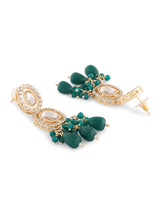 Women's Green Multistrand Crystal Austrian Diamonds Artificial Stones and Beads Bridal Necklace Earring with Maangtikka Set