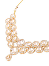 Women's Gold Tone Austrian Diamonds Artificial Stones Bridal Necklace Earring and Maangtikka Set