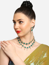 Women's Green Double Layered Austrian Diamonds Artificial Stones & Beads Bridal Necklace & Earring Set-ZPFK16922
