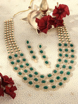 Women's Green Multi Layered Austrian Diamonds Artificial Stones & Beads Embellished Bridal Necklace & Earring Set