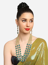 Women's Green Multi Layered Austrian Diamonds Artificial Stones & Beads Embellished Bridal Necklace & Earring Set