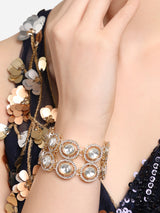 Women's Gold Tone Double Layered Austrian Diamonds and Artificial Stones Embellished Ethnic Bracelet