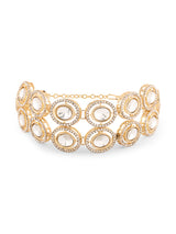 Women's Gold Tone Double Layered Austrian Diamonds and Artificial Stones Embellished Ethnic Bracelet
