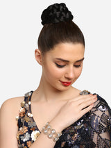 Women's Gold Tone Double Layered Austrian Diamonds and Artificial Stones Embellished Ethnic Bracelet