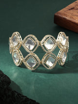 Women's Gold Tone Double Layered Austrian Diamonds and Artificial Stones Embellished Ethnic Bracelet