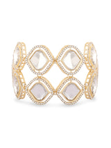 Women's Gold Tone Double Layered Austrian Diamonds and Artificial Stones Embellished Ethnic Bracelet