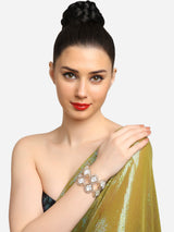 Women's Gold Tone Double Layered Austrian Diamonds and Artificial Stones Embellished Ethnic Bracelet