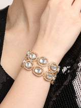 Women's Gold Tone Double Layered Austrian Diamonds & Artificial Stones Embellished Ethnic Bracelet-ZPFK16931