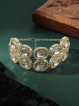 Women's Gold Tone Double Layered Austrian Diamonds & Artificial Stones Embellished Ethnic Bracelet-ZPFK16931